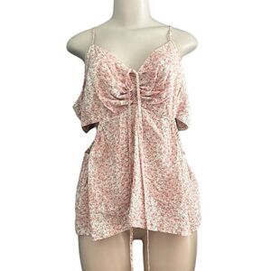 Banana Republic Pink Floral Cutout Side Sweetheart Neckline Top NWOT Size XL